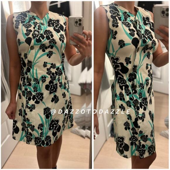 ST. JOHN Orchid Fever Print Twill Belted Button Dress Chamomile Multi Floral | 4 - Picture 2 of 9